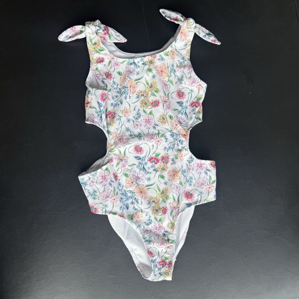 Crown & Ivy One Piece Swimsuit Girls 10 Floral Cut Out Bow Bathing Suit Beach